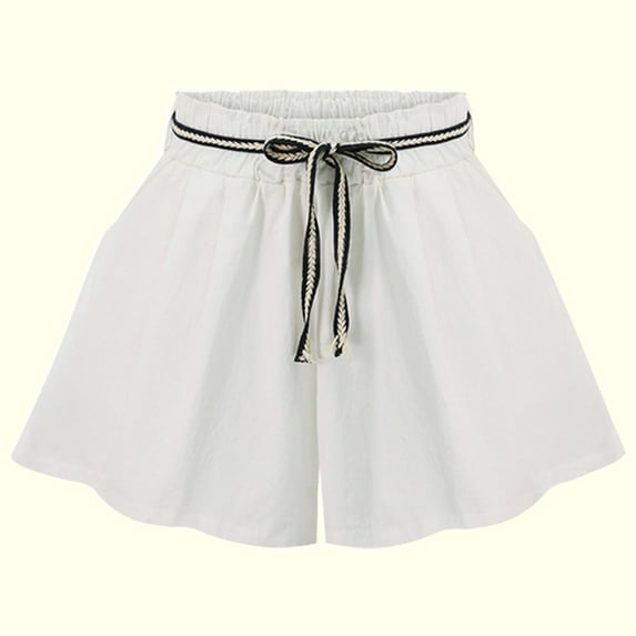 AXXD Womens Shorts Athletic White High Waisted Ladies Summer Solid Color Loose Belt Wide Leg Shorts Mother's Day
