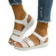 thumbnail image 1 of AXXD White Sandals for Women 9 Summer Open Toe Adhesive Woven Strap Thick Heel Roman Sports Style Sandals Women, 1 of 5