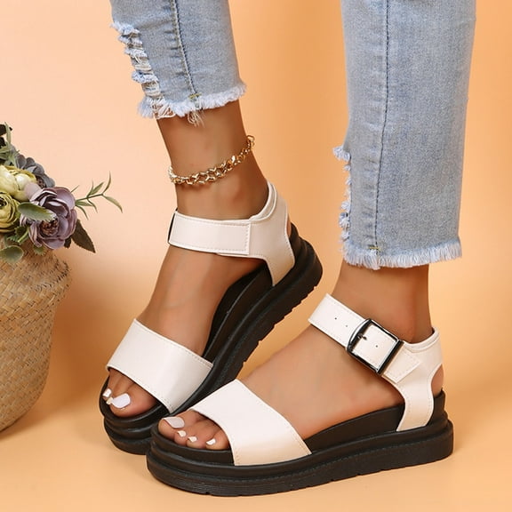 AXXD White Sandals for Women Summer Casual Round Head Comfy Sandals Beach Casual Slipsole Shoes