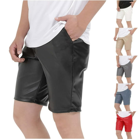 AXXD White Shorts Men Casual Summer Plus Size Men's Faux Leather Shorts with Pocket Pure Color Beach Cargo Shorts Clearance