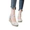 thumbnail image 1 of AXXD White Wedge Sandals for Women 6.5 Knitted Round Toe Sandals High Heel Summer Casual, 1 of 4