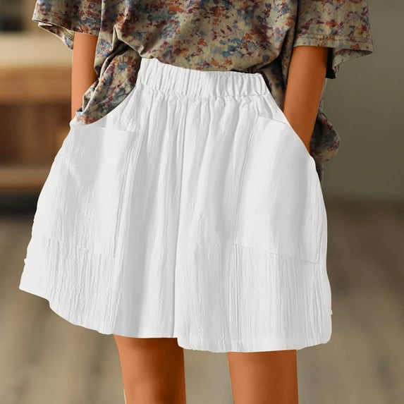 AXXD White Workout Shorts Women Summer Cotton Shorts Pure Cotton Loose Slim Wide Leg Pants Split Pants Mother's Day