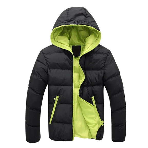 AXXD Winter Coats For Men,Men's Fashion Casual Autumn And Winter Color Contrast Thick Hooded Cotton Jacket