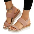 thumbnail image 1 of AXXD Woman Sandals Summer Pink Wedge Hemp Rope Sole Fish Mouth Slope Thick Sole Elastic Back Strap Sandals Mothers Day, 1 of 4