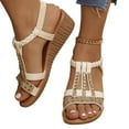 thumbnail image 1 of AXXD Women Beige Sandals 6.5 Summer Fish-mouth Slip-on Slope Heel Shoes Casual Bohemian Rhinestone Roman Boho Sandals, 1 of 4