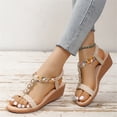 thumbnail image 1 of AXXD Women Beige Sandals Summer Fish-mouth Slip-on Slope Heel Shoes Casual Bohemian Rhinestone Roman Boho Sandals, 1 of 6