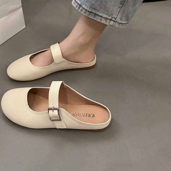 AXXD Women Beige Sandals Summer Baotou Retro New Shoes Toe Thick Heel Sandals