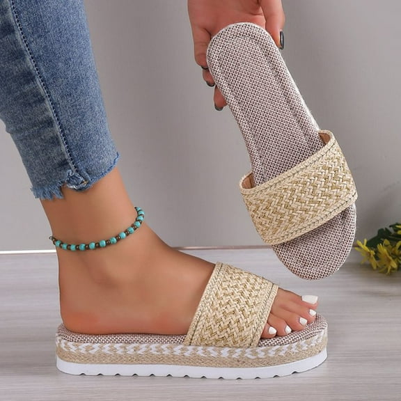 AXXD Women Beige Sandals Summer Ethnic Style Sandals Thick Bottom Fish Mouth Shoes Rope Candy Color
