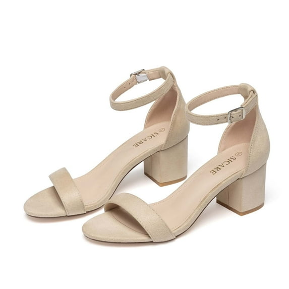 AXXD Women Beige Sandals Summer High Heels Shoes Open Toe Solid Color Casual Comfortable High-heel Sandals