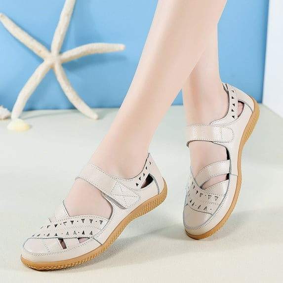 AXXD Women Beige Sandals Summer Ladies Sandals Hollow Hole Breathable Casual Shoes