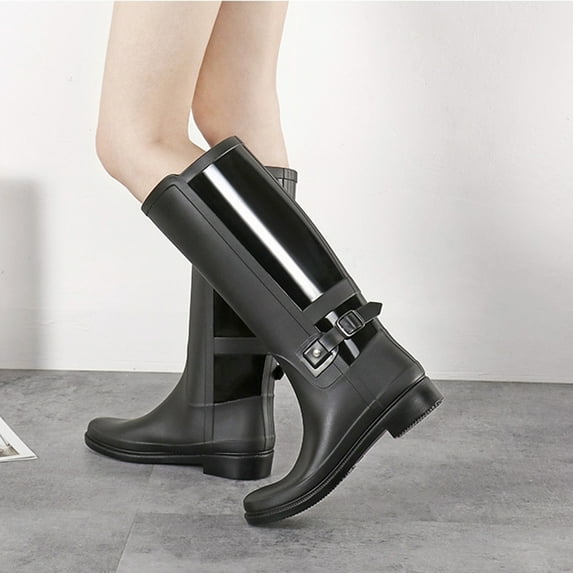 AXXD Women Black Rain Shoes High Rain Boots Fashion Plastic Low Heel Locomotive Medium Width High Water Shoes Clearance Size 36(US:5.5)