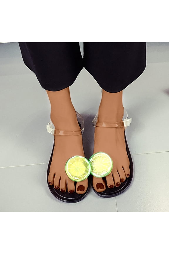 Women Black Sandals 7.5 Summer Flip Toe Sandals Transparent Fruit Shoes Flat Bottomed