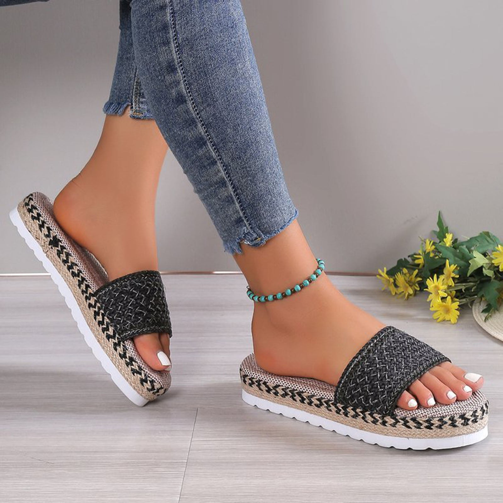 AXXD Women Black Sandals Clearance 7 Summer Ethnic Style Sandals Thick ...