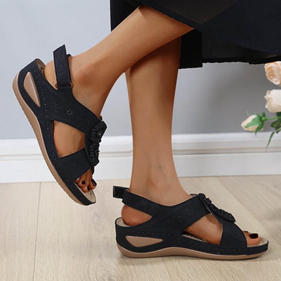 AXXD Women Black Sandals Clearance 9.5 Flat Shoes Ladies Beach Sandals Summer Non-Slip Causal