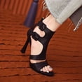 thumbnail image 1 of AXXD Women Black Sandals New Summer Hollow Out Thin Heel Shoes Buckle Peep-toe Sandals, 1 of 5