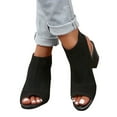 thumbnail image 1 of AXXD Women Black Sandals Summer Chunky Heeled Sandals Knitting Peep Toe Slip On Slingback Low Heels Fabric Sandals, 1 of 5
