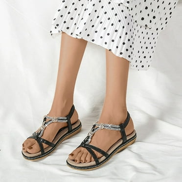 AXXD Women Black Sandals Clearance Summer Flat Shoes Toe Open Toe Outwear Boho Sandals