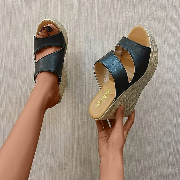 AXXD Women Black Sandals Summer New Outwear Thick Sole Sandals Casual Hollow Out