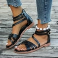 thumbnail image 1 of AXXD Women Black Sandals Summer New Plus-size Casual Flat Thin Thick Strap Beach Roman Sandals, 1 of 7