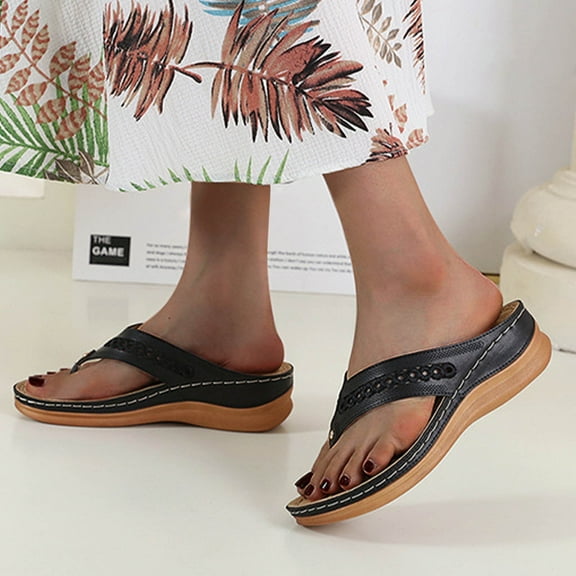 AXXD Women Black Sandals Flat Shoes Ladies Beach Sandals Summer Non-Slip Causal