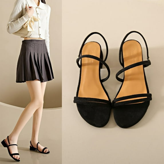 AXXD Women Black Sandals Medium Heel Strap Sandals For Summer New Thick Heel Two-Wear Sandals For Women