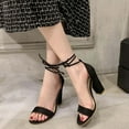 thumbnail image 1 of AXXD Women Black Sandals Strappy Sandals Summer Casual Peep Toe Sandals Lace-Up Solid Color High Heel Chunky Heel Shoes, 1 of 5