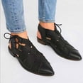 thumbnail image 1 of AXXD Women Black Sandals Summer Casual Hollow Side Lace Up Leather Woven Back Low Heel Roman Sandals, 1 of 4
