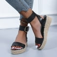 thumbnail image 1 of AXXD Women Black Sandals Summer Ladies Shoes Slope Heel Thick Soled Straw Woven Metal Buckle Sandals, 1 of 9