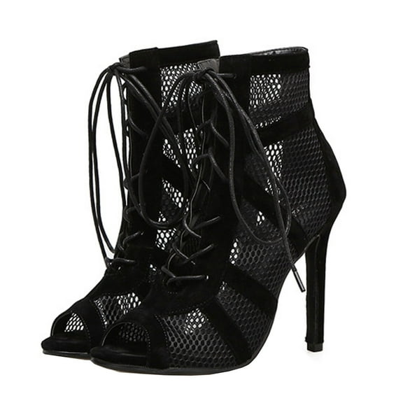 AXXD Women Black Sandals Summer Strappy Sandals Peep Toe Booties Fish Mouth 11CM High Heels Wrap Strap Dress Sandals