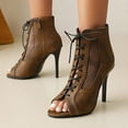 thumbnail image 1 of AXXD Women Brown Sandals Clearance 8.5 Strappy Sandals Summer Lace-up Casual Peep Toe Leopard Hollow Out Sandals High Heels Shoes, 1 of 4