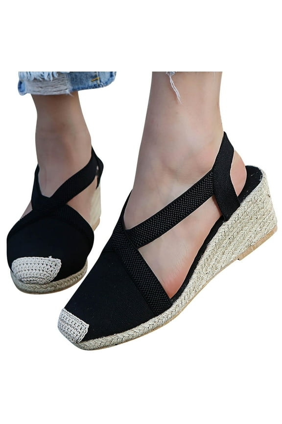 Women Dress Sandals Summer Black Closed Toe Wedge Trendy High Heel Mothers Day