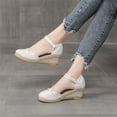 thumbnail image 1 of AXXD Women Dress Sandals White Wedge Summer Plus-size Clasp Solid Color Straw Woven Linen Wedge Sandals Mothers Day, 1 of 6