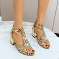 thumbnail image 1 of AXXD Women Gold Sandals Clearance New Summer Rhinestone Shoes Thick Heel Open Toe Sandals, 1 of 5