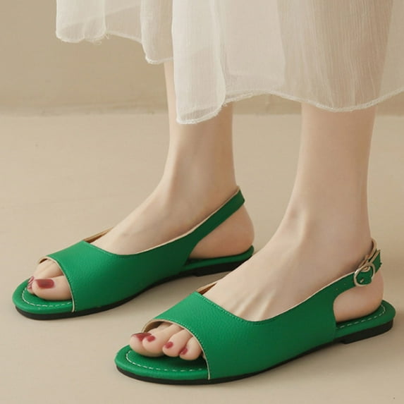 AXXD Women Green Sandals Clearance Under $10 Summer Sandals Comfortable Open-toe Shallow Mouth Flats