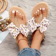 thumbnail image 1 of AXXD Women Pink Sandals Summer Preppy Outdoors T-strap Flat Sandals For Women Bow Decor Polyester Toe Post Flat Sandals, 1 of 9