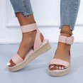 thumbnail image 1 of AXXD Women Pink Sandals Summer Ladies Shoes Slope Heel Thick Soled Straw Woven Metal Buckle Sandals, 1 of 8