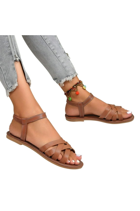 Women’S Sandals Summer Brown Flat Gladiators Beach Trendy Mothers Day