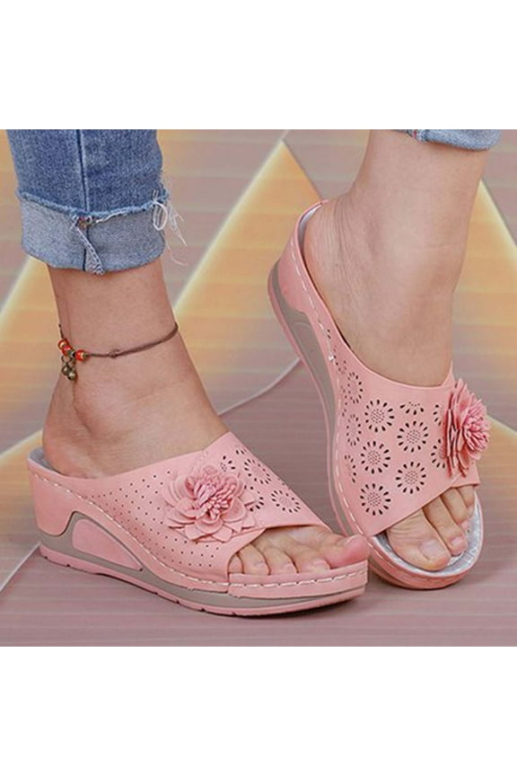 Women’S Sandals Summer Pink Leather Wedge Orthopedic Mothers Day