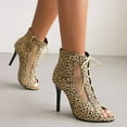 thumbnail image 1 of AXXD Women Sandals Clearance 8.5 Strappy Sandals Summer Lace-up Casual Peep Toe Leopard Hollow Out Sandals High Heels Shoes, 1 of 5