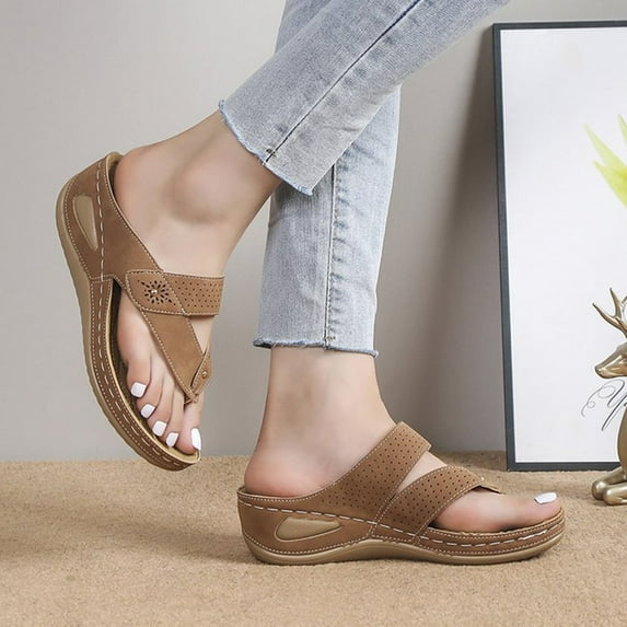 AXXD Women Sandals Summer Ladies Slope Heel Sandals Casual Wear Flip Flops