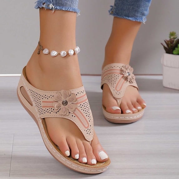 AXXD Women Sandals Summer Plus-size Solid Color Flower Casual Comfortable Lunge Sandals