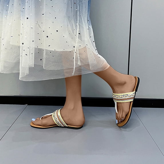 AXXD Women Sandals Clearance Under $10 New Summer Flat Shoes Casual Slip-Toe Sandals Clip Toe
