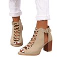 thumbnail image 1 of AXXD Women Sandals Summer Chunky Heeled Sandals Peep Toe Cut-out Buckle Strap Stacked Heels Retro High Heels, 1 of 6