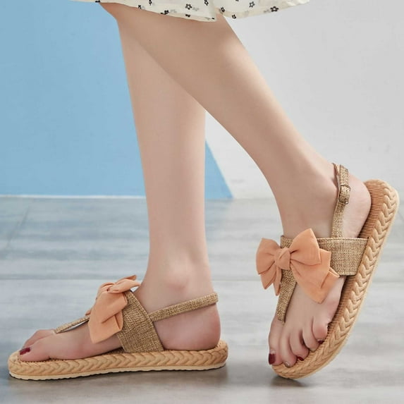 AXXD Women Sandals Summer New Flip-toe Sandals Bottom Chiffon Bow Sandals