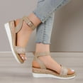 thumbnail image 1 of AXXD Women Sandals Summer Slope Heel One Line Buckle Mules Middle Heel Roman Sandals, 1 of 7