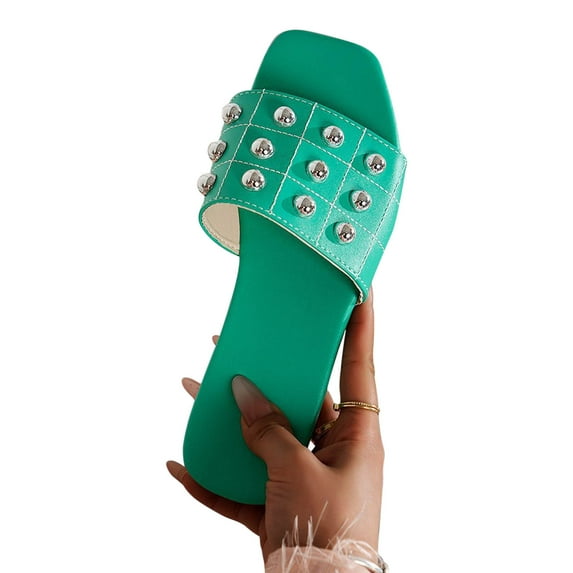 AXXD Women Sandals Comfortable Summer Green Flat Mental Sandals Women Wearing Bottomed Oversized Fip Flops Mothers Day