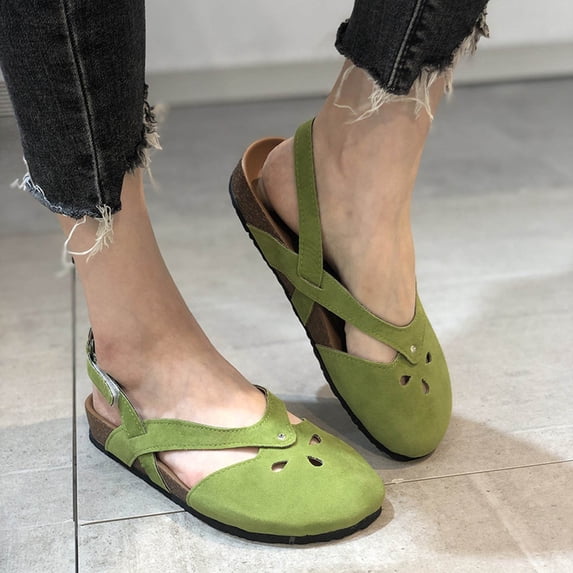 AXXD Women Sandals Comfortable Summer Green Flat Trendy Buckle Mothers Day