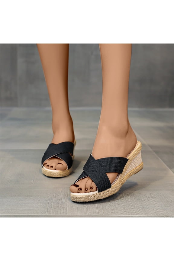 Women Sandals Dressy Summer Black Wedge High Heel Mothers Day