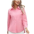 thumbnail image 1 of AXXD Women Shirts Pink Basic Summer 2024 Trendy Solid T-shirt Long Sleeves Blouse V-Neck Casual Tops, 1 of 7