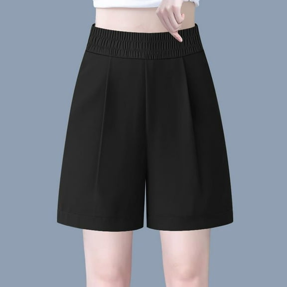 AXXD Women Shorts Summer Black Solid Color Cotton Linen Loose Wide Leg Shorts Mother's Day